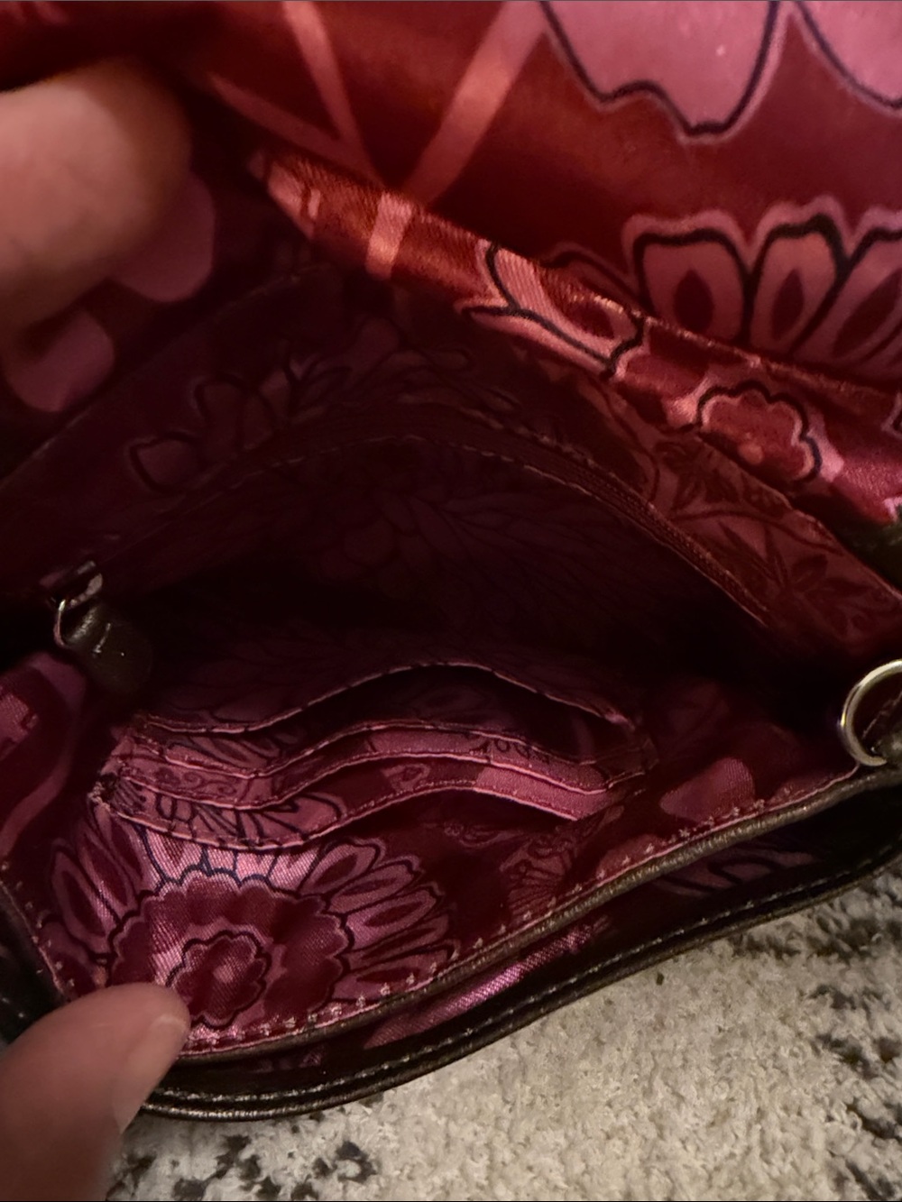 Brighton Black Leather Wristlet with Pink Floral Interior - Picture 4 of 6